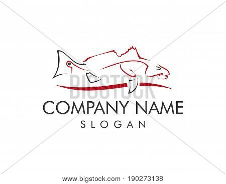 Red fish logo on a white background
