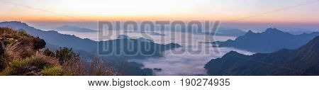 PanoramaScenic views of the mist on the doi samer dao atmosphere in the morning doi samer dao is famous in Nan Thailand. Tourists come overnight watch the stars
