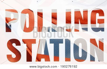 polling station sign and Union Jack flag - UK general elections