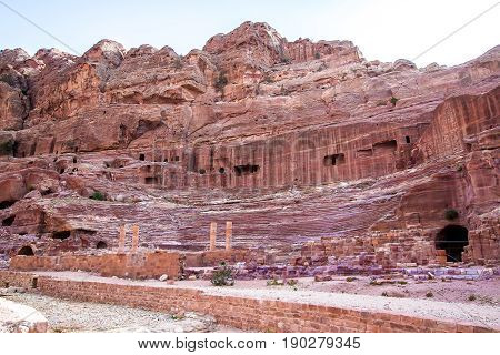 The theatre cut into the hillside in the ancient Petra Jordan