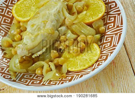 Poulet Mehshi - Tunisian chicken roast. close up