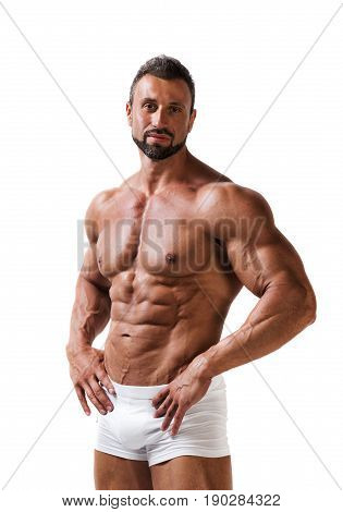 Muscular Atletic Man In Underwear Isolated White