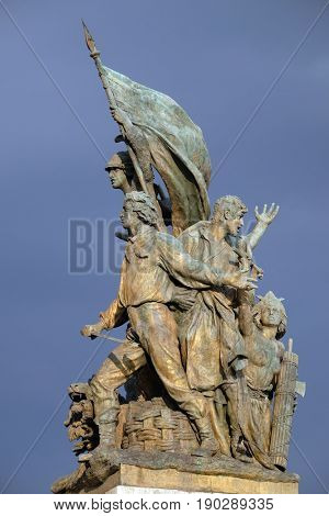 ROME, ITALY - SEPTEMBER 01: Memorial to ancient fighters in front of the Monomento a Vittorio Emanuele II. Venice Square, Rome, Italy  on September 01, 2016.