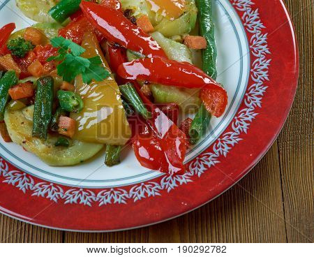 Lucanian ciambotta Roman Style Vegetables. close up