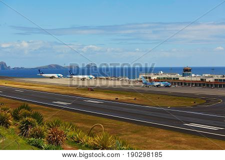 Funchal - March 24: View Of Runway In Cristiano Ronaldo International Airport On March 24, 2017 In F