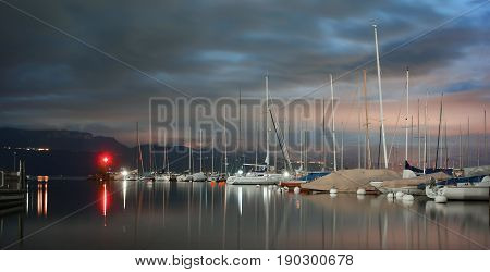 Pully in Vaud Canton at night by the shores of Lake Leman (Lake Geneva)