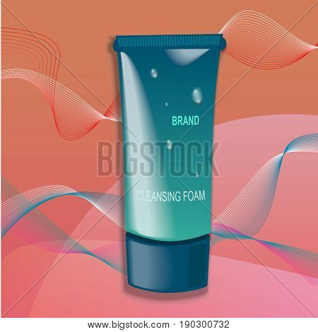 Cream ads, makeup tube template. Design cosmetics product advertising. Vector illustration for cream, soups, foams.