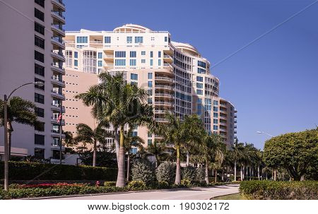 Park Shore Naples. Florida. Luxury coastline with hotels and palm trees in Naples. USA