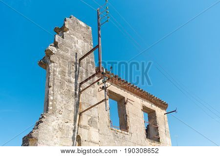 The ruins of Oradour-sur-glane the by the nazis destroyed french village in WW2