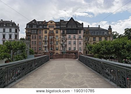 FRANKFURT, GERMANY-JUNE 07, 2017: The old iron pedestrian bridge Eiserner Steg, Frankfurt, Germany