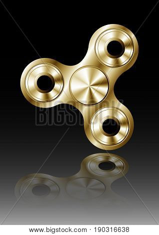 Fidget spinner icon - toy for stress relief and improvement of attention span. Filled gold metallic