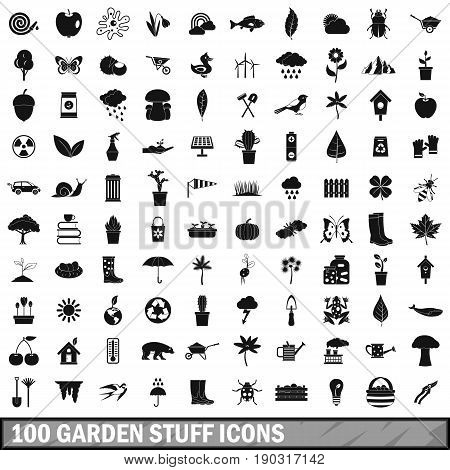 100 garden stuff icons set in simple style for any design vector illustration