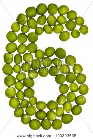Arabic Numeral 6, Six, From Green Peas, Isolated On White Background
