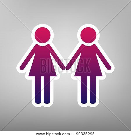 Lesbian family sign. Vector. Purple gradient icon on white paper at gray background.