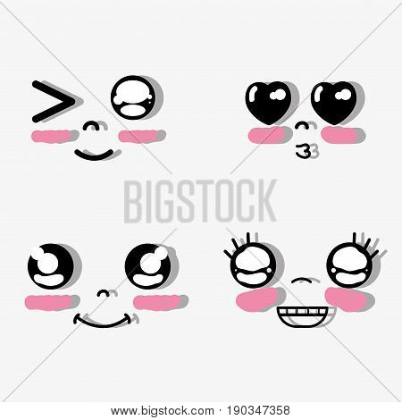 kawaii faces with funny expressions vector illustration