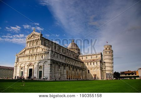 The famous Leaning tower of Pisa and the Square of Miracles. Pisa, Italy.