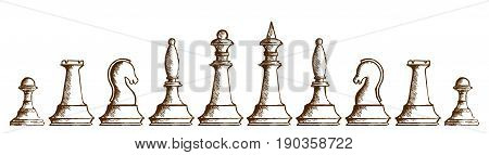 The chessmen drawn with a brown ink.