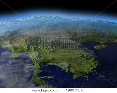 Indochina From Space On Early Morning