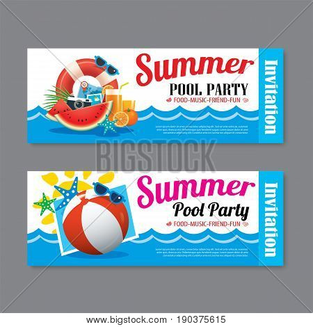 summer pool party invitation ticket template background