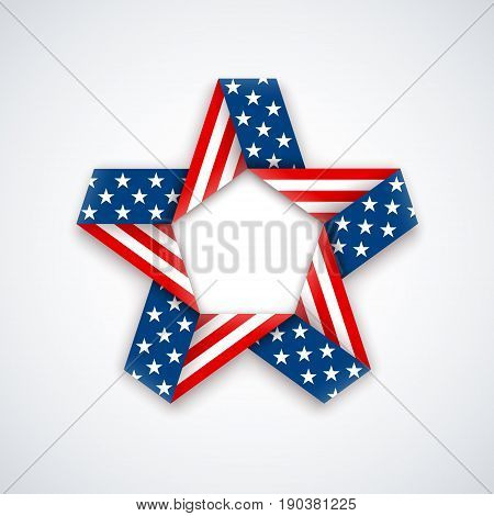 Star made of double ribbon with american flag Stars and stripes. Vector illustration for USA national holidays.