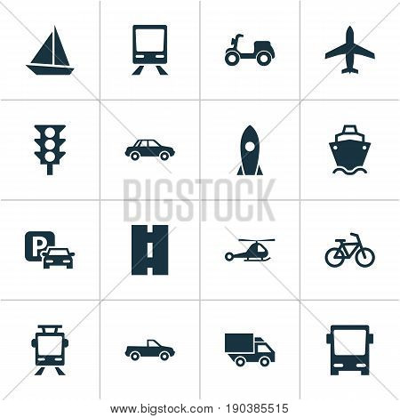 Transport Icons Set. Collection Of Chopper, Van, Railway And Other Elements. Also Includes Symbols Such As Autobus, Railway, Stoplight.