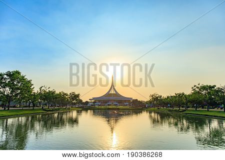 Bangkok, Thailand. - May 14, 2017 : Ratchamangkhala Pavilion at public park name Suan Luang Rama IX on sunset time Bangkok, Thailand.