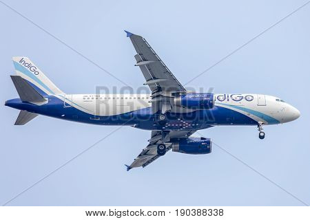 Bangkok, Thailand. - April 23, 2017 : Aircraft or Plane of Indigo Airlines on the sky landing to Suvanabhumi airport.