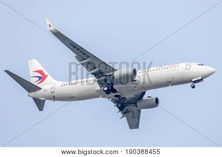 Bangkok, Thailand. - April 22, 2017 : Aircraft or Plane of China Eastern Airlines on the sky landing to Suvanabhumi airport.