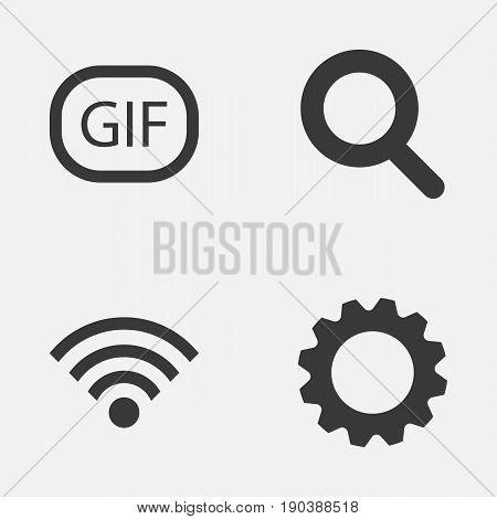 Media Icons Set. Collection Of Magnifier, Gear, Gif Sticker And Other Elements. Also Includes Symbols Such As Gif, Wireless, Magnifier.
