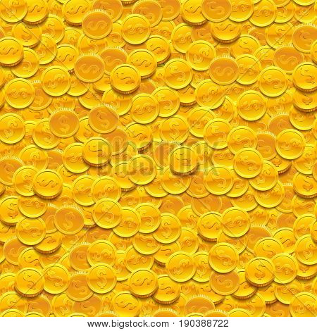 Gold coins seamless background. Vector pattern illustration.