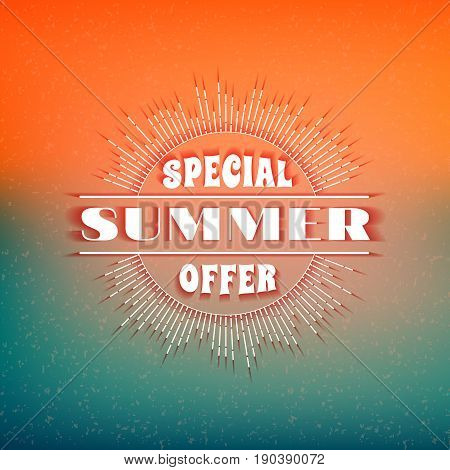 Summer sale banner. Typographic retro style summer poster with textured abstract background. Summer discounts and special offers. Vector illustration