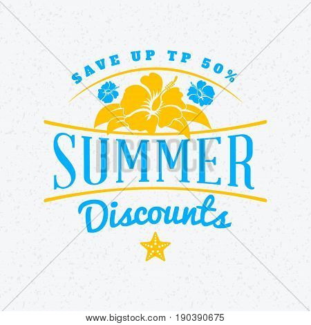Summer sale banner. Typographic retro style summer poster with textured abstract background. Summer discounts and special offers. Vector illustration