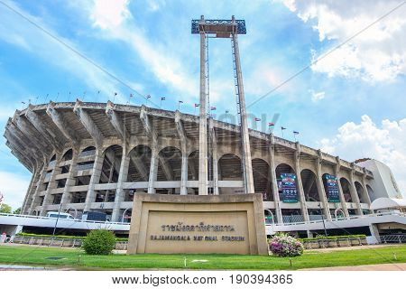 BANGKOK, THAILAND - June 05, 2016 : Rajamangala Thailand National Stadium Sign, at match day of Kingscup Final round.