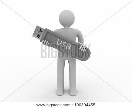 3D Man - Usb Stick. 3D Rendered Illustration