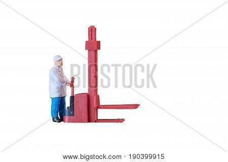Miniature Worker People With Lifting Tools Isolated With Clipping Paht On White Background. Elegant