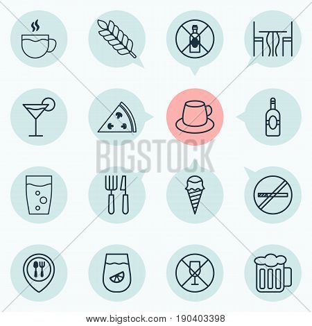 Eating Icons Set. Collection Of Cocktail, Lemonade, Hooch And Other Elements. Also Includes Symbols Such As Bar, Juice, Drinking.