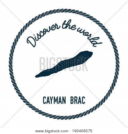 Cayman Brac Map In Vintage Discover The World Insignia. Hipster Style Nautical Postage Stamp, With R
