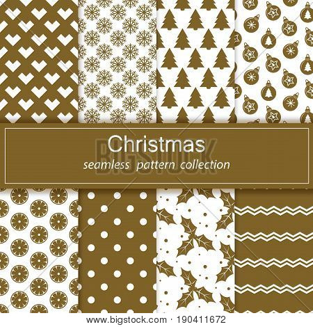 Set of festive backgrounds.Christmas.New year. Vector. Collection of seamless patterns.Gold and white color. Texture for webprintWallpaperdecorationwinterfashionwebsite backgroundgift wrapping