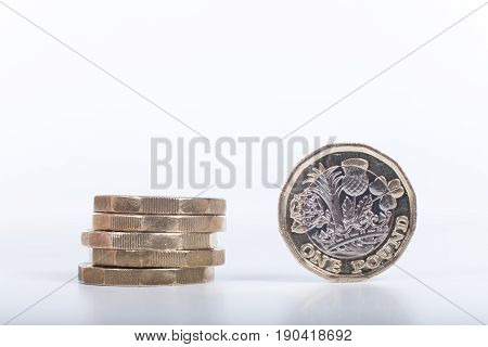 Stack Of The New British One Pound Coins