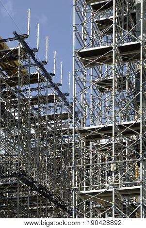 Scaffolding on a construction site in daylight