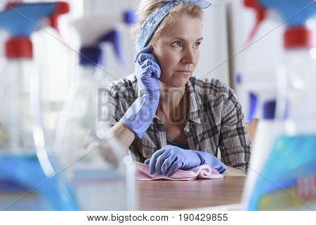 Housewife disapointed by her life thinking about gender inequality