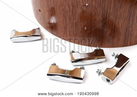 Merbau wood drum shell and steel details isolated