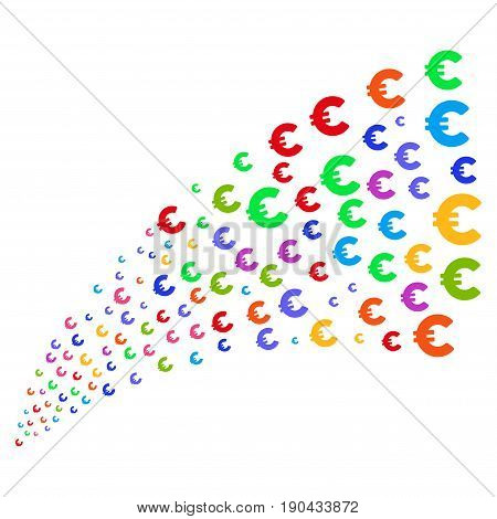 Source stream of euro icons. Vector illustration style is flat bright multicolored iconic euro symbols on a white background. Object fountain made from design elements.