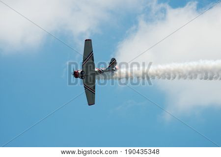 ATLANTIC CITY, NJ - AUGUST 17: View of Geicko Skytypers performing at the Annual Atlantic City Air Show on August 17, 2016