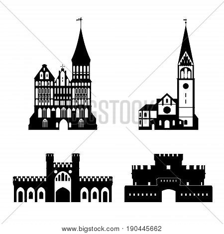 Silhouettes of Kaliningrad landmarks. Vector isolated illustration.