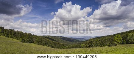 Aerial View Of The Summer Time In Mountains Near Czarna Gora Mountain In Poland. Pine Tree Forest An