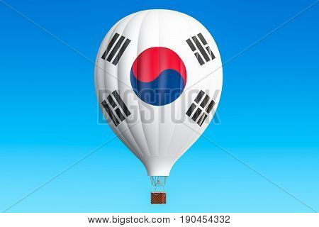 Hot air balloon with South Korea flag 3D rendering