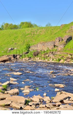View of the river Tosna at ssunny summer day Leningrad Region Russia.
