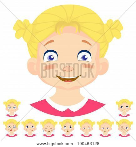Set of human emotions. Facial expression. Set of emoticons. Flat vector illustration. Smile