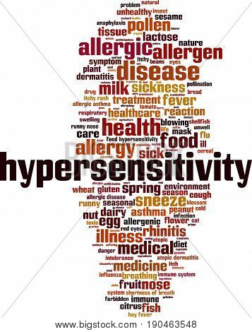 Hypersensitivity word cloud concept. Vector illustration on white